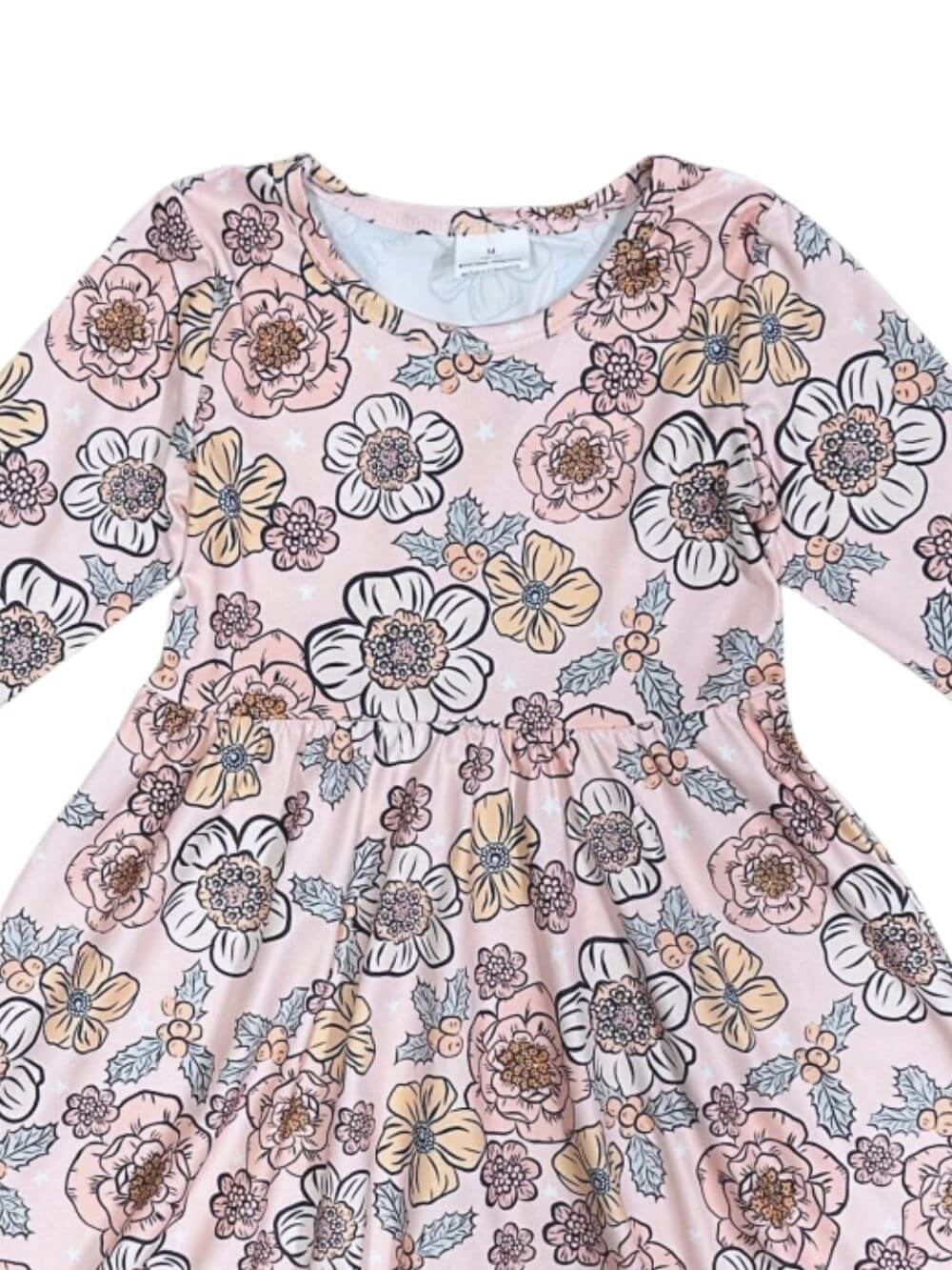 Blushing Blossoms Girls Long Sleeve Fall Floral Dress - Sydney So Sweet