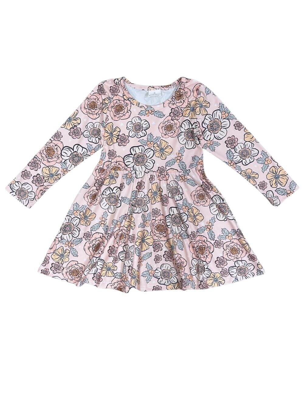 Blushing Blossoms Girls Long Sleeve Fall Floral Dress - Sydney So Sweet