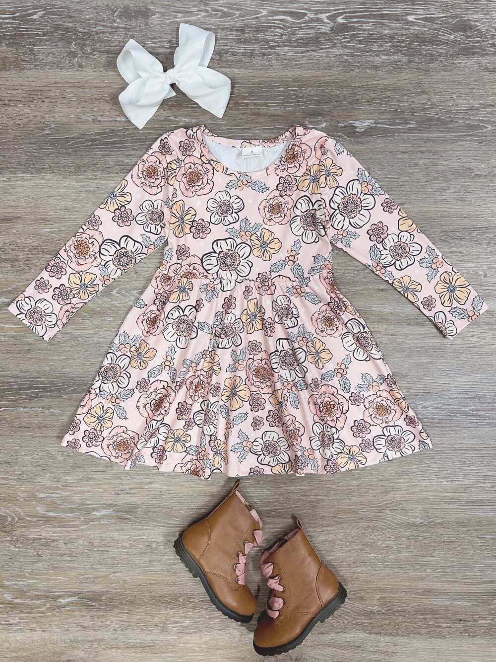 Blushing Blossoms Girls Long Sleeve Fall Floral Dress - Sydney So Sweet