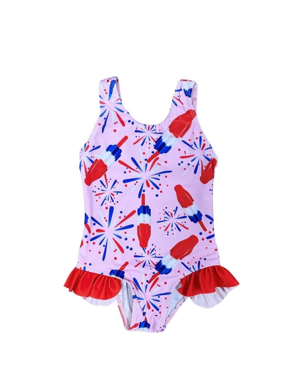 Bomb Pops Pink Girls 1 Piece Patriotic Swimsuit - Sydney So Sweet