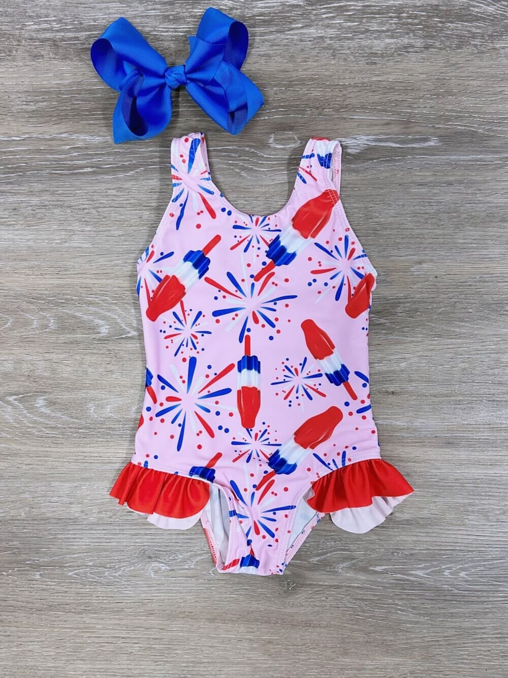 Bomb Pops Pink Girls 1 Piece Patriotic Swimsuit - Sydney So Sweet