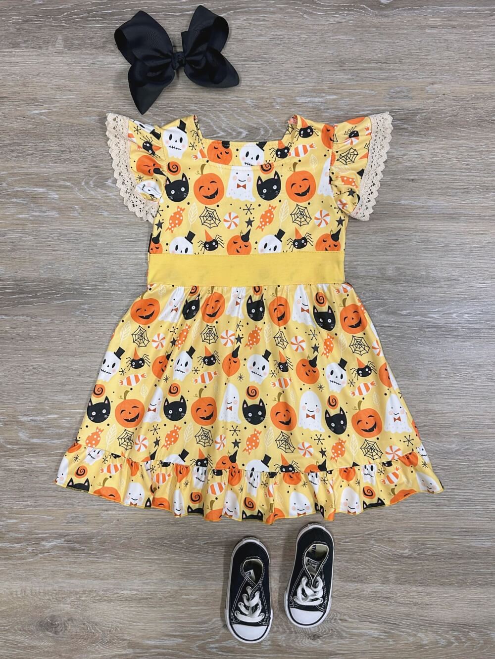 Boo-tiful Bash Girls Short Sleeve Halloween Ruffle Dress - Sydney So Sweet