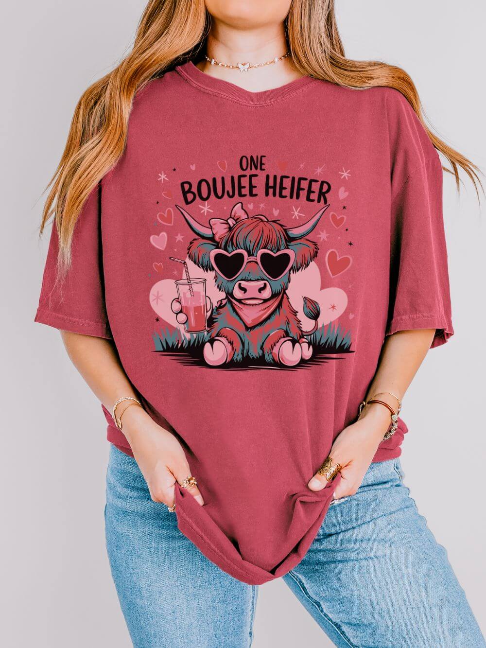 One Boujee Heifer Cute Cow Valentine's Day Graphic T-Shirt Short Sleeve Tee - Sydney So Sweet