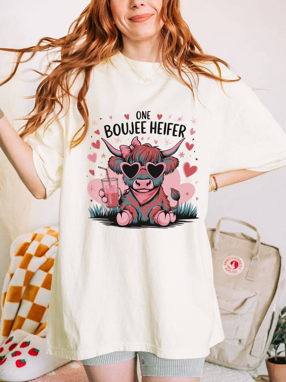 One Boujee Heifer Cute Cow Valentine's Day Graphic T-Shirt Short Sleeve Tee - Sydney So Sweet
