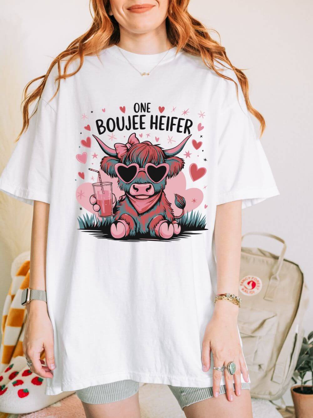 One Boujee Heifer Cute Cow Valentine's Day Graphic T-Shirt Short Sleeve Tee - Sydney So Sweet