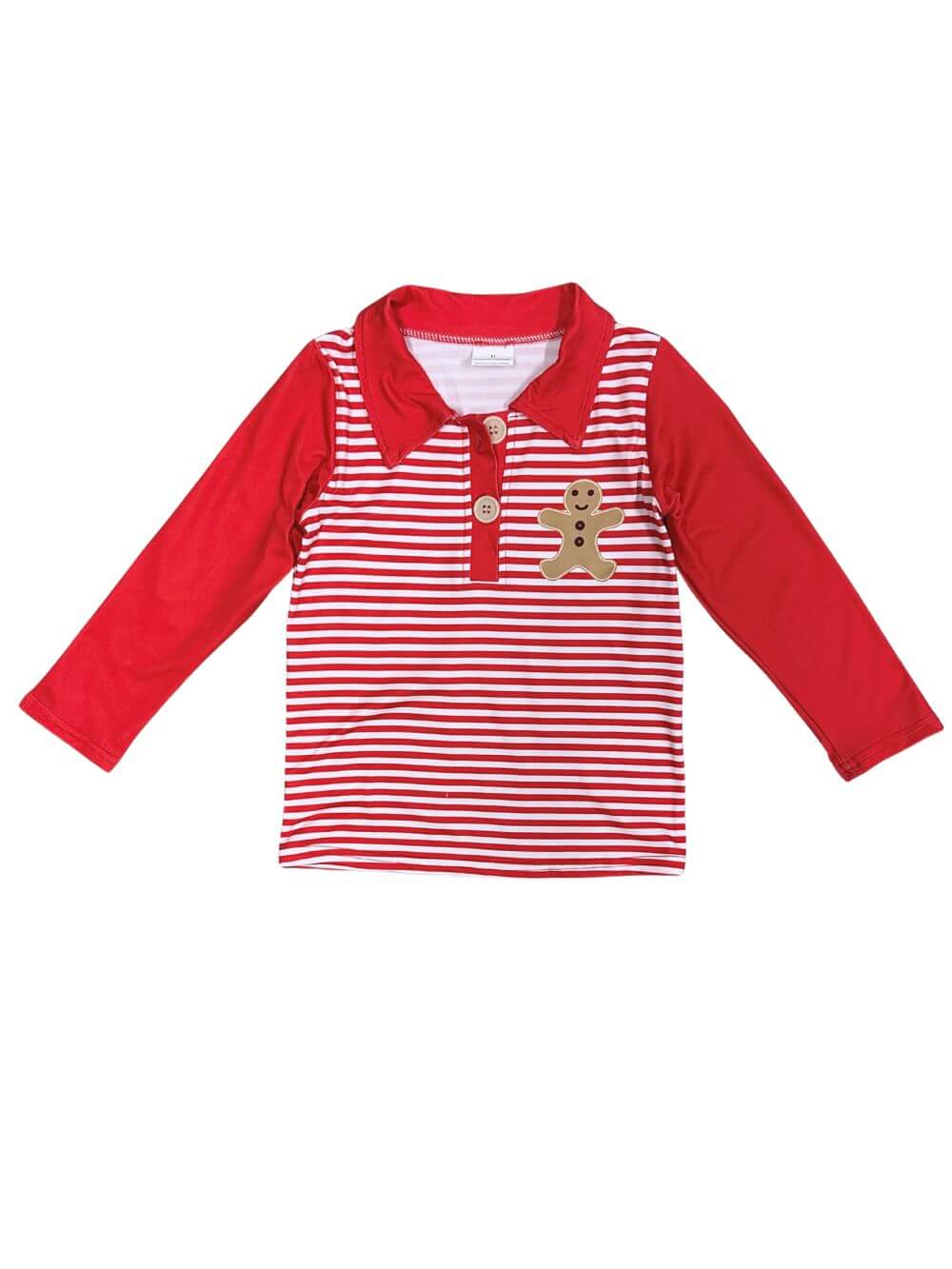 Boys Red Stripe Gingerbread Christmas Polo Shirt - Sydney So Sweet