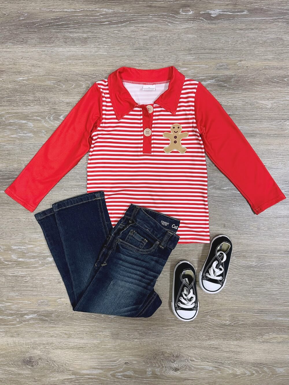 Boys Red Stripe Gingerbread Christmas Polo Shirt - Sydney So Sweet