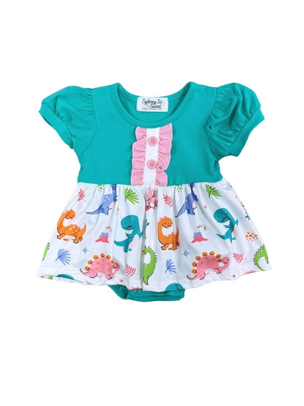 Bright Dino Days Girls Skirted Baby Romper - Sydney So Sweet