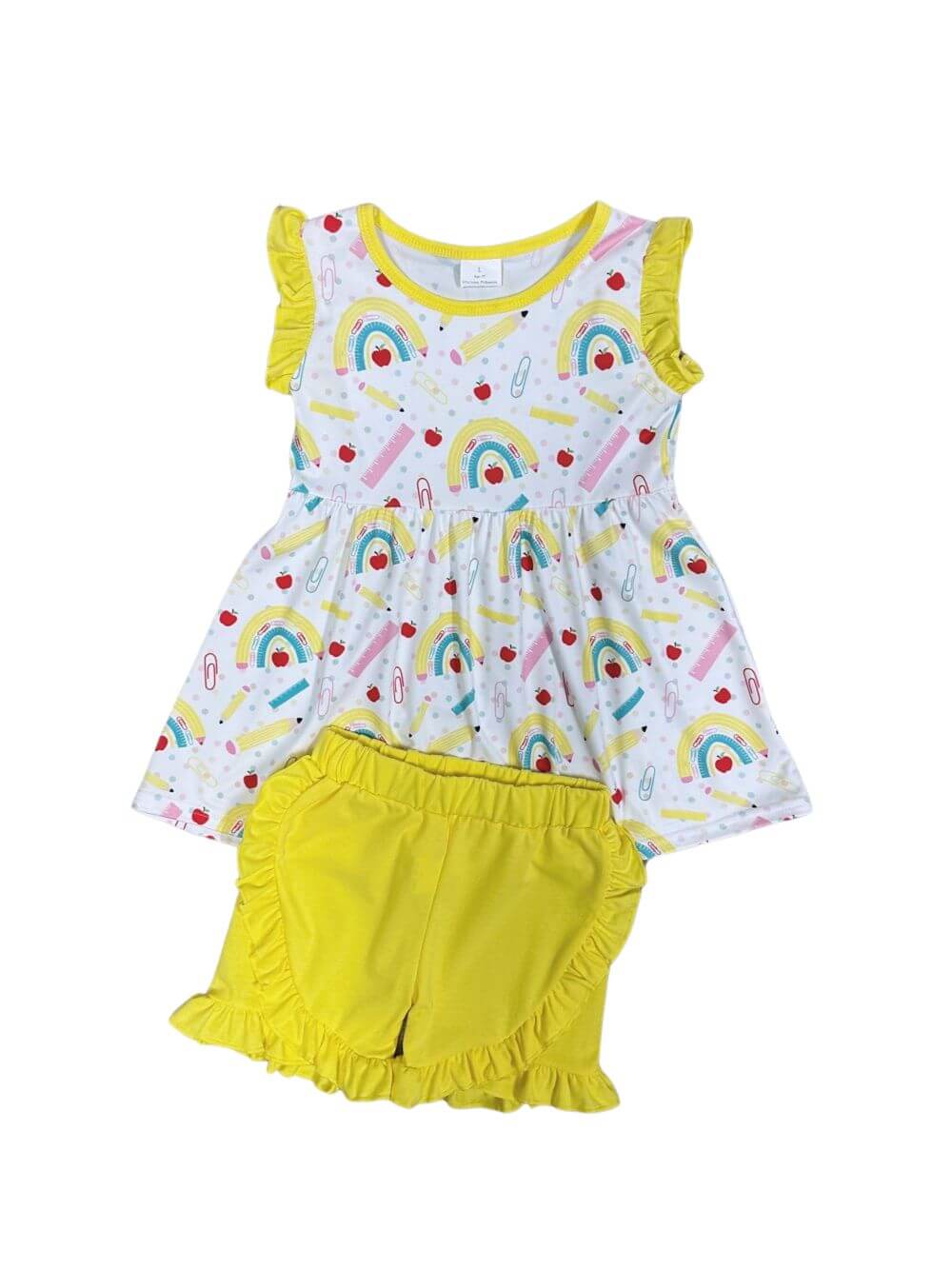 Bright Start Girls Pencil Rainbow Back to School Shorts Outfit - Sydney So Sweet