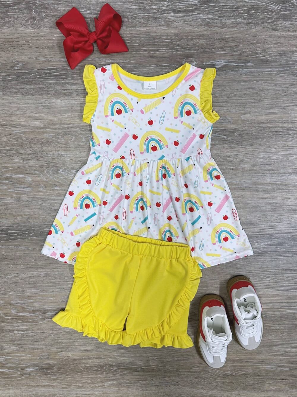 Bright Start Girls Pencil Rainbow Back to School Shorts Outfit - Sydney So Sweet