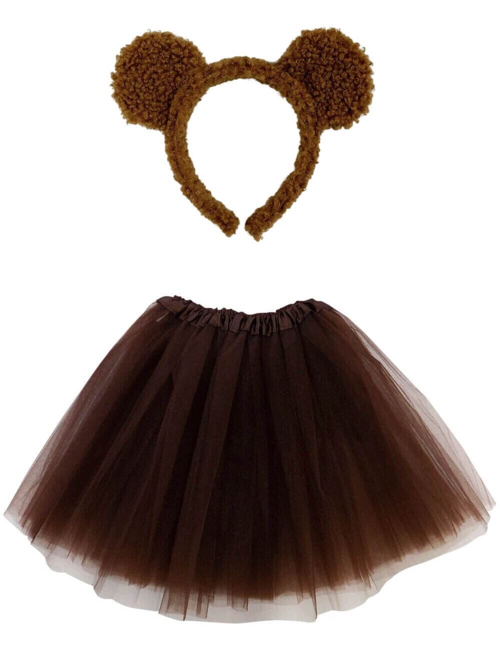 Brown Bear Costume Set for Adults & Plus Size – Bear Ears Headband & Brown Tutu Skirt – Fun Halloween & Cosplay Outfit - Sydney So Sweet