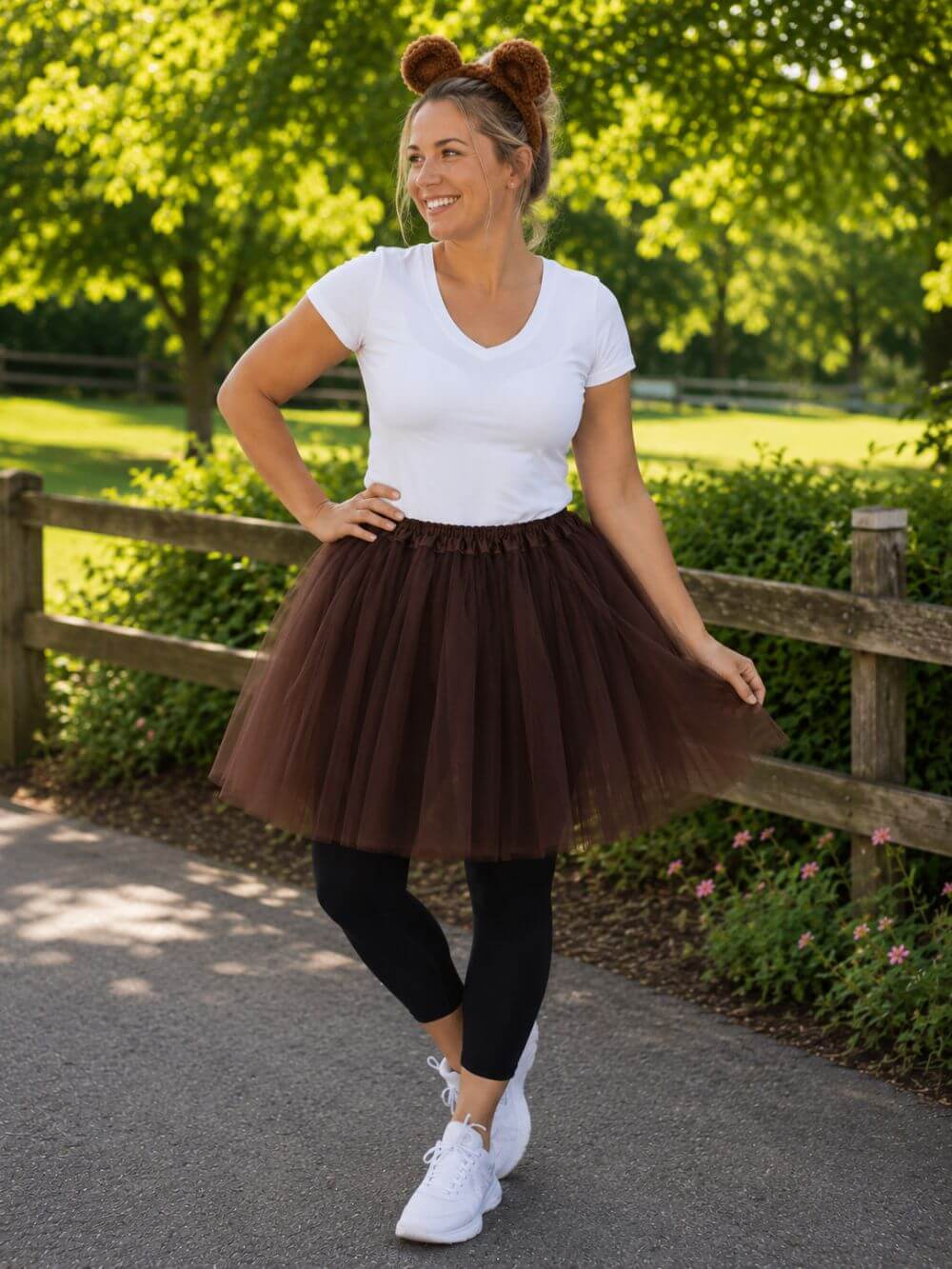 Women's Brown Bear Costume Set for Adults & Plus Size – Bear Ears Headband & Brown Tutu Skirt – Fun Halloween & Cosplay Outfit