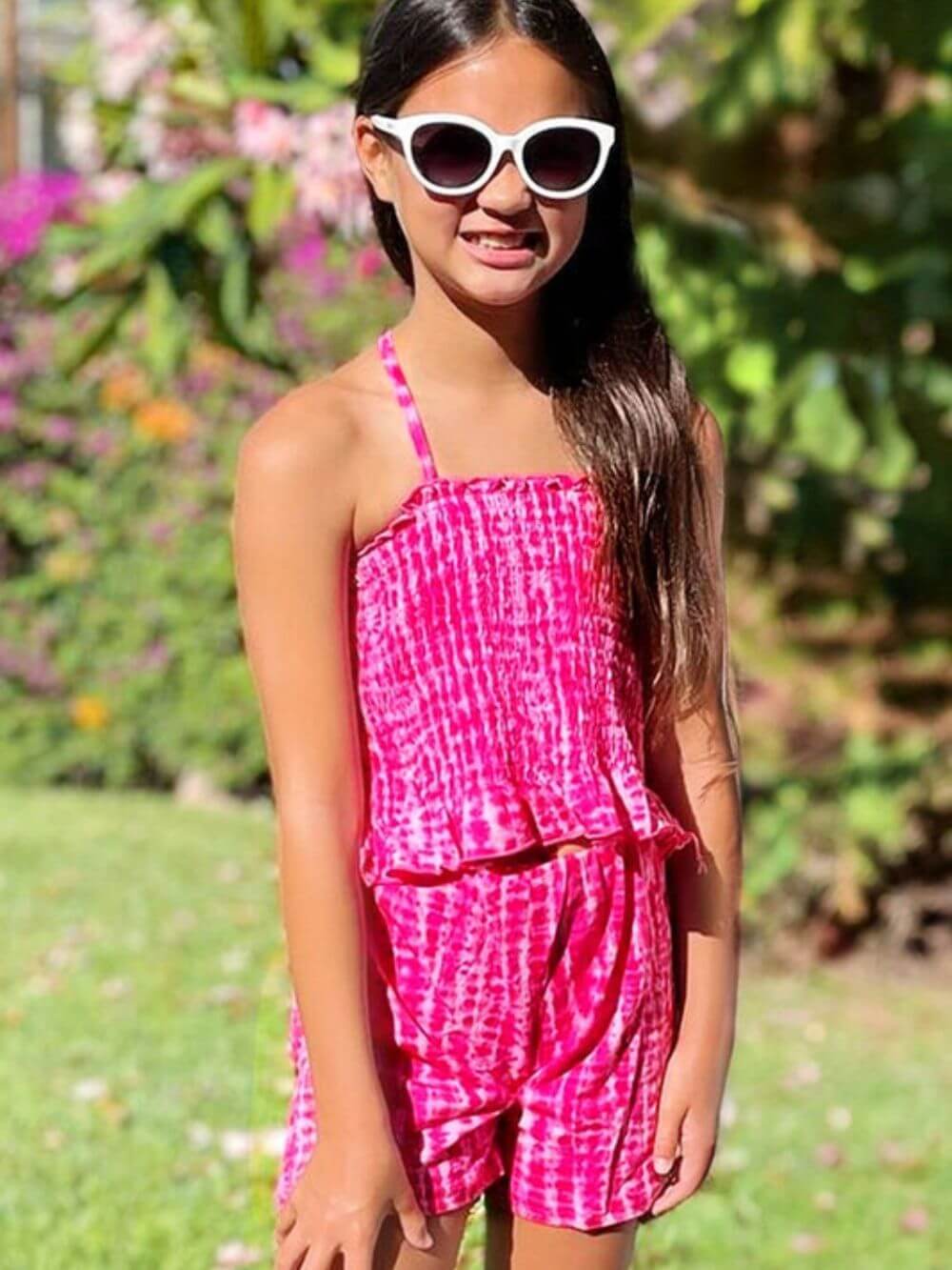 Bubblegum Tie Die Two-Piece Girls Shorts Outfit - Sydney So Sweet