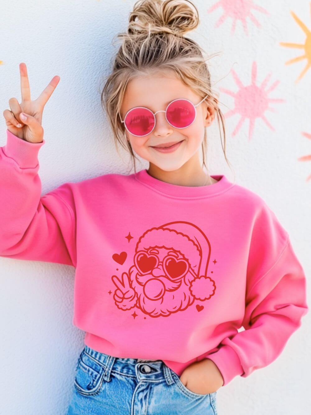 Cool Santa Baby Bubblegum Kids' Crewneck Cozy Christmas Graphic Sweatshirt - Sydney So Sweet
