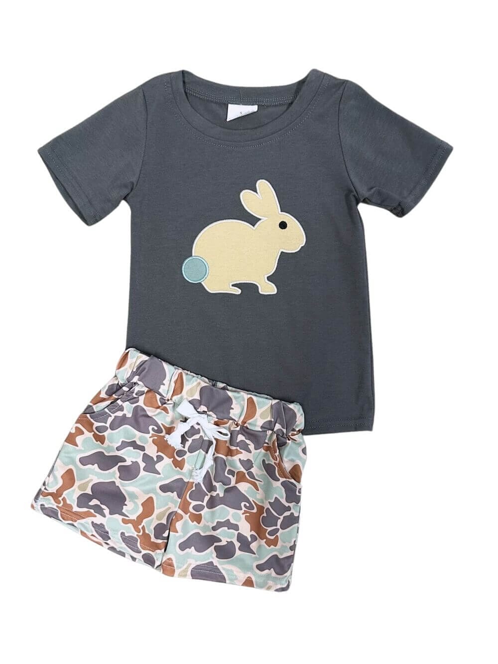 Bunny Brown Camo Boys Easter or Spring Shorts Outfit - Sydney So Sweet