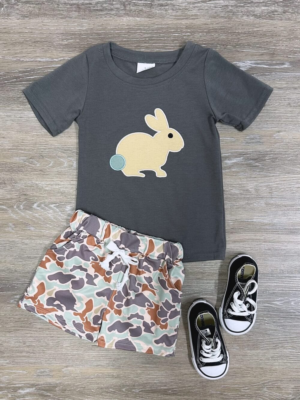 Bunny Brown Camo Boys Easter or Spring Shorts Outfit - Sydney So Sweet
