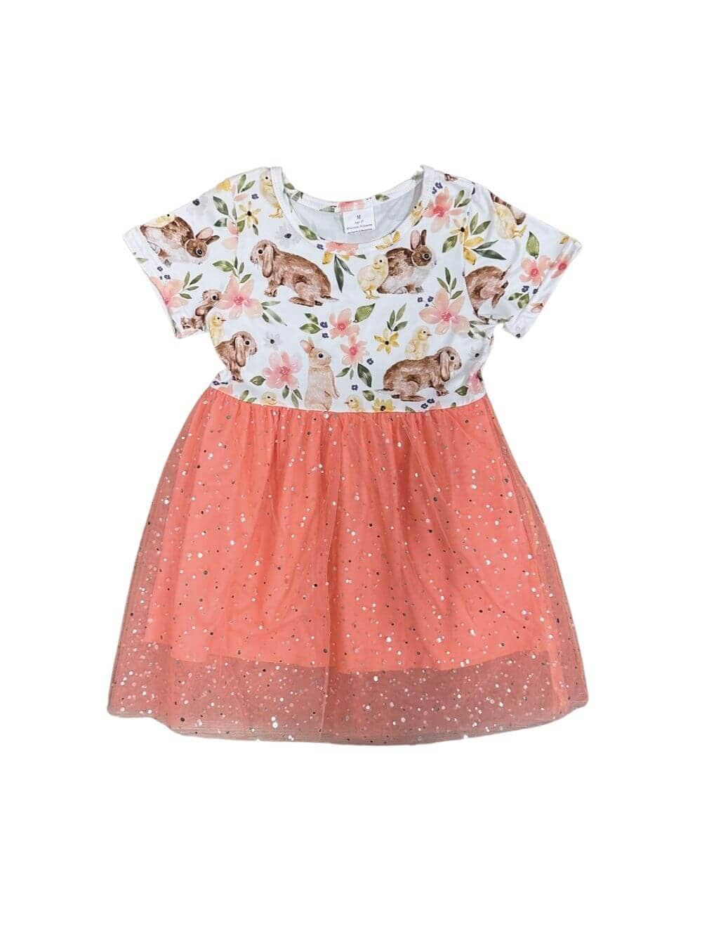 Bunny Garden Peach Girls Short Sleeve Spring Tutu Dress - Sydney So Sweet