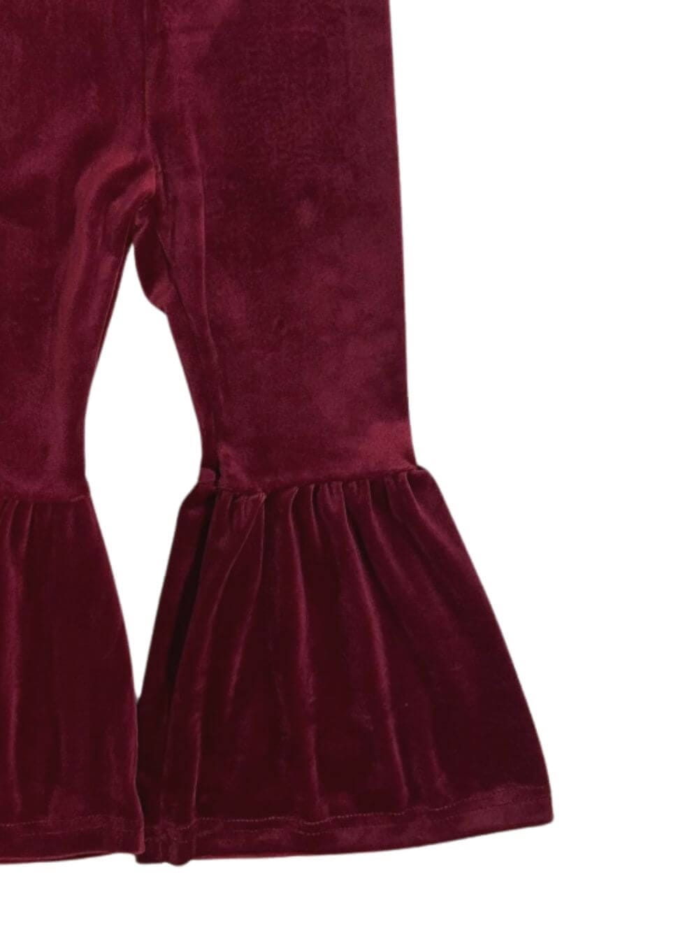 Burgundy Girls Velvet Bell Bottoms - Sydney So Sweet