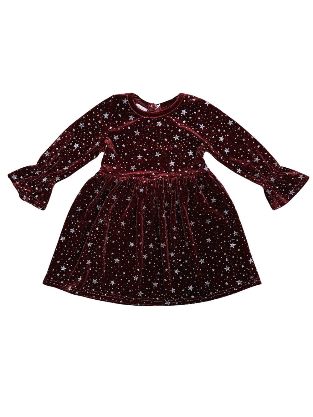 Burgundy Starry Night Velvet Flare Girls Dress - Sydney So Sweet