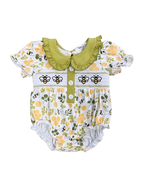 Busy Bee Yellow & Green Girls Puff Sleeve Baby Bubble - Sydney So Sweet