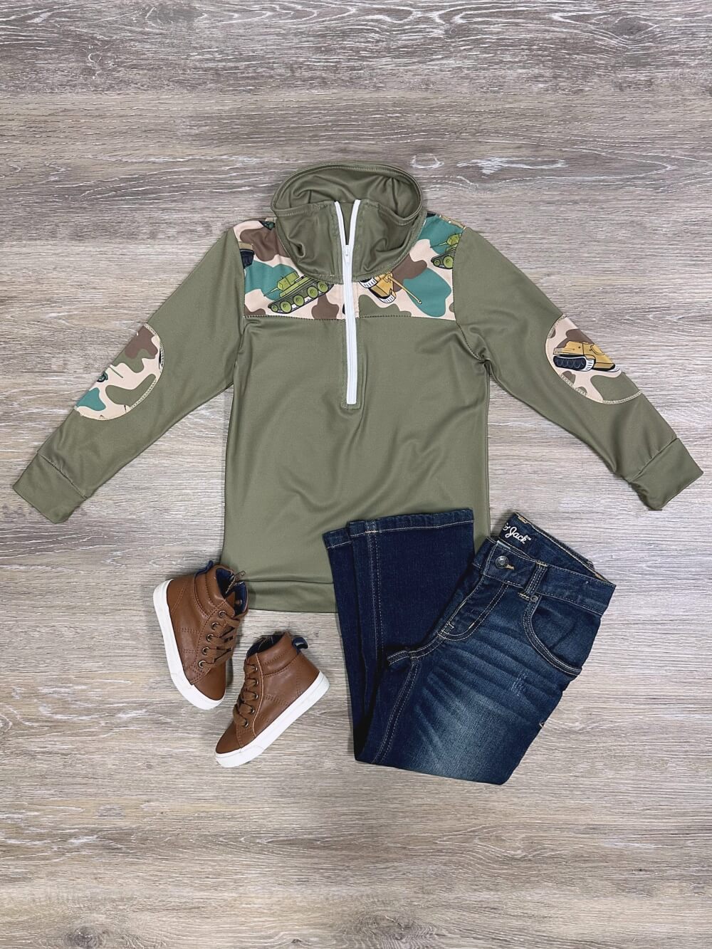 Camo Cool Boys Quarter Zip Pullover Top - Sydney So Sweet