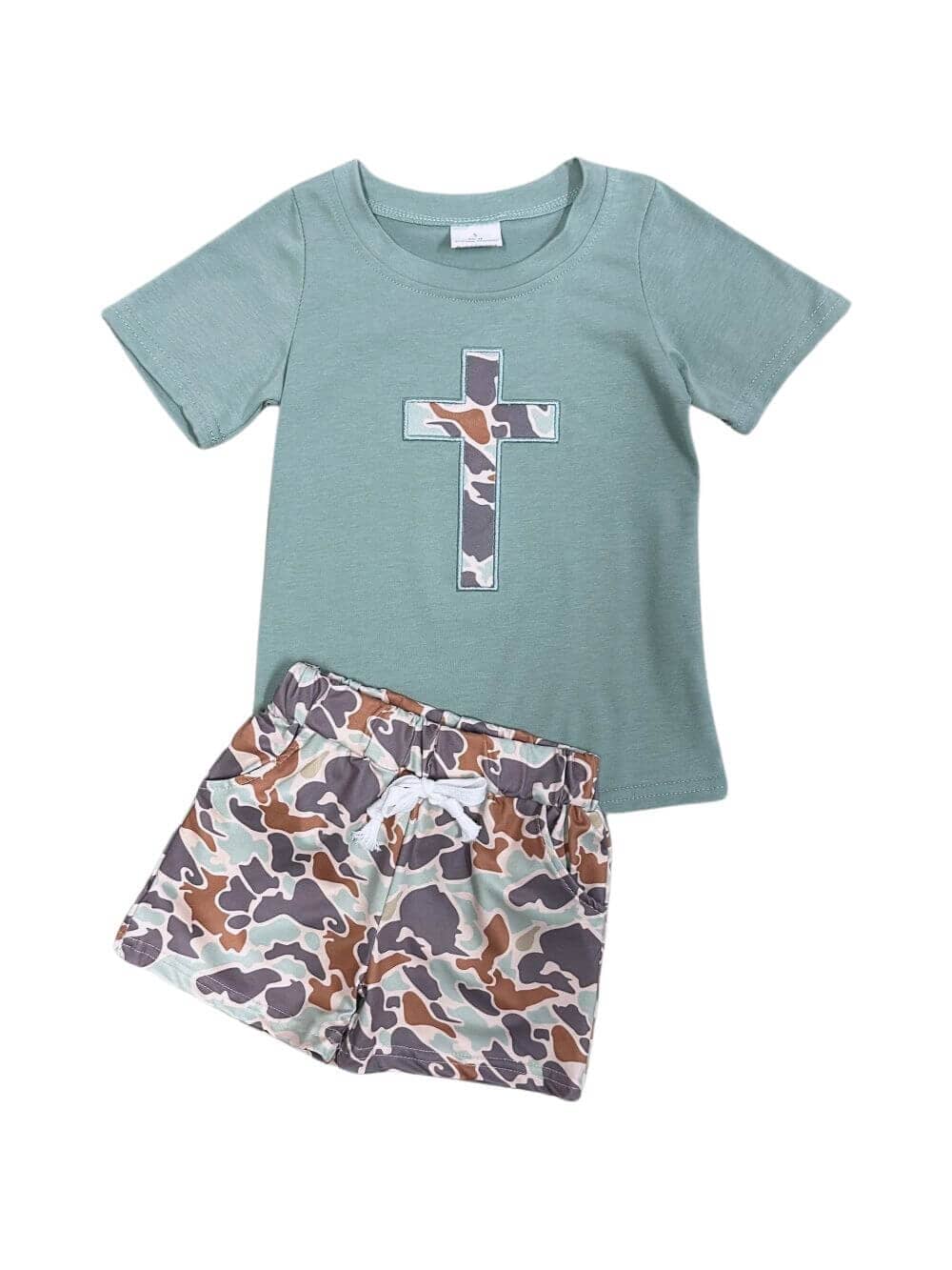 Camo Cross Green Boys Easter Shorts Outfit - Sydney So Sweet