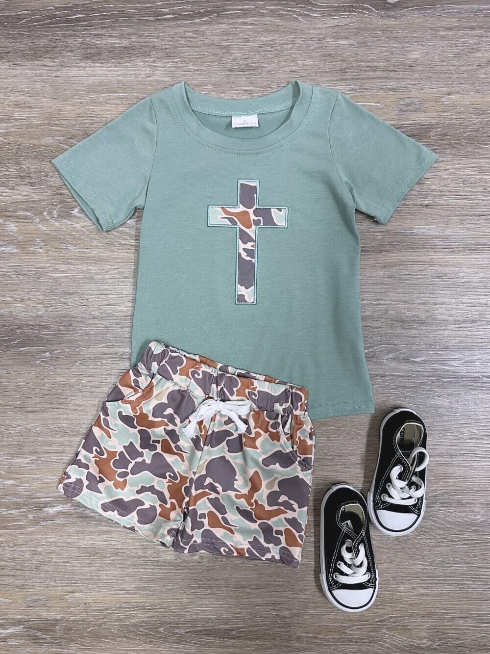 Camo Cross Green Boys Easter Shorts Outfit - Sydney So Sweet