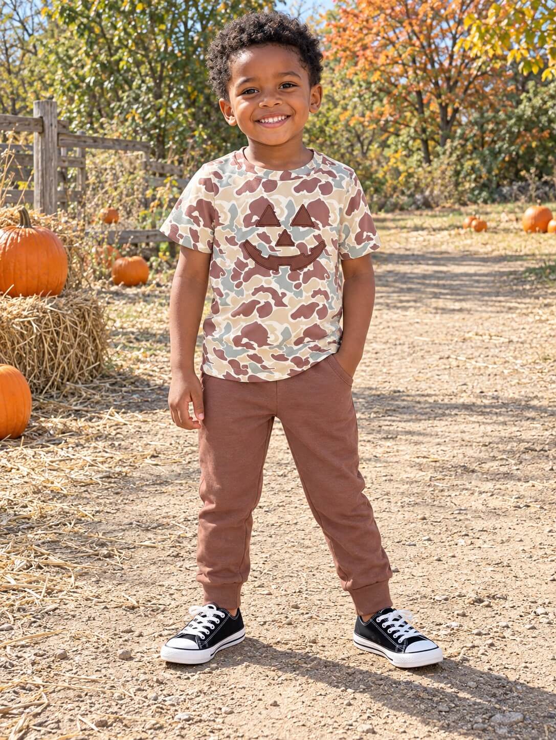Camo Pumpkin Boys Fall T-Shirt & Jogger Pants Outfit