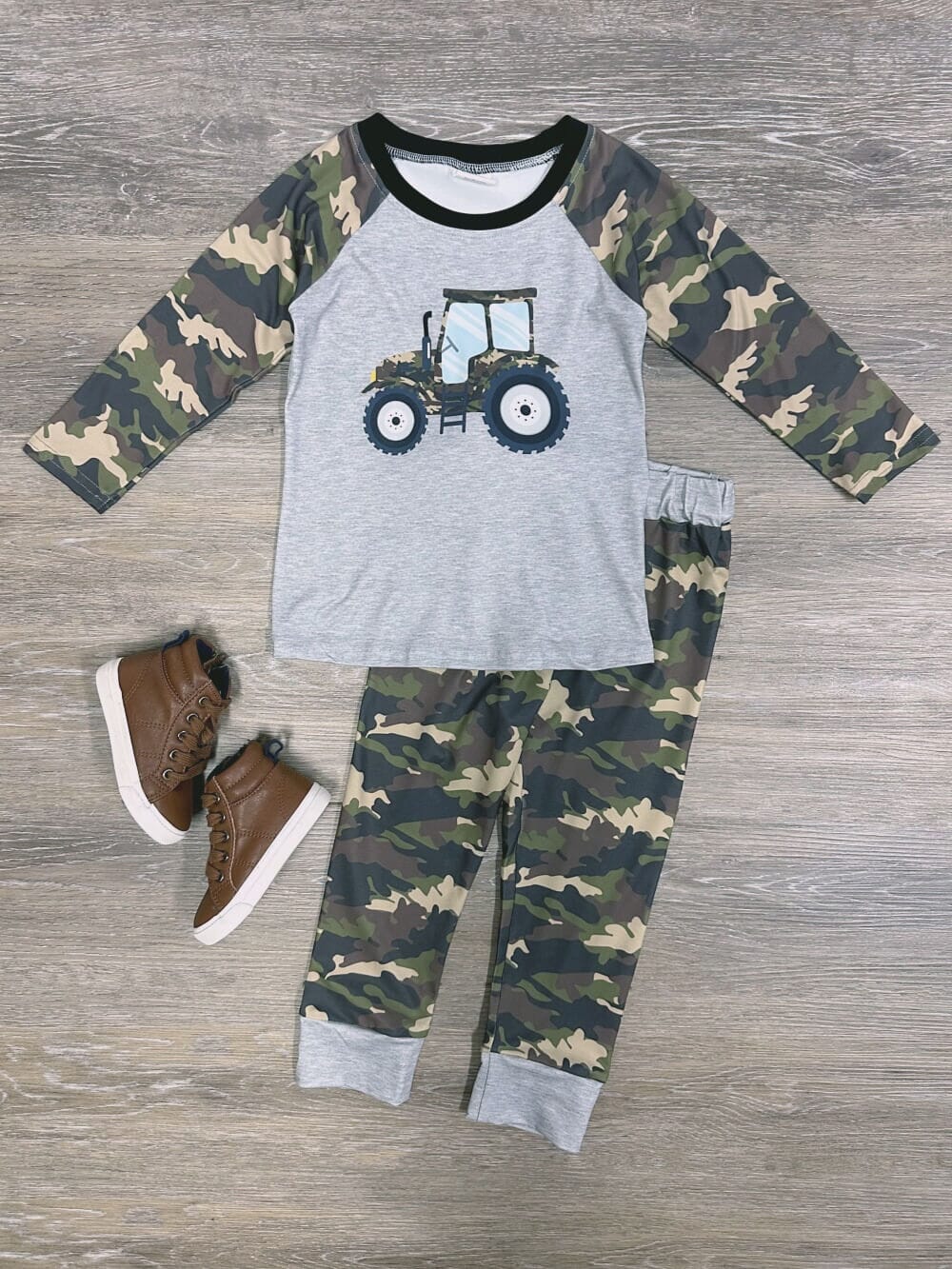 Camo Tractor Boys Long Sleeve Jogger Outfit - Sydney So Sweet