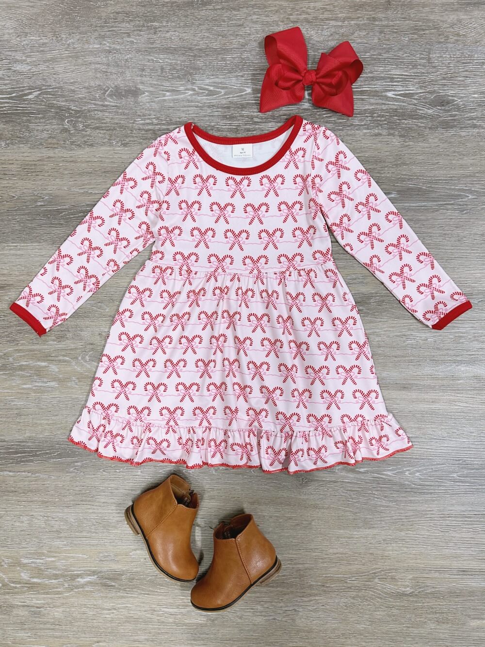 Candy Cane Cute Ruffle Trim Girls Christmas Dress - Sydney So Sweet