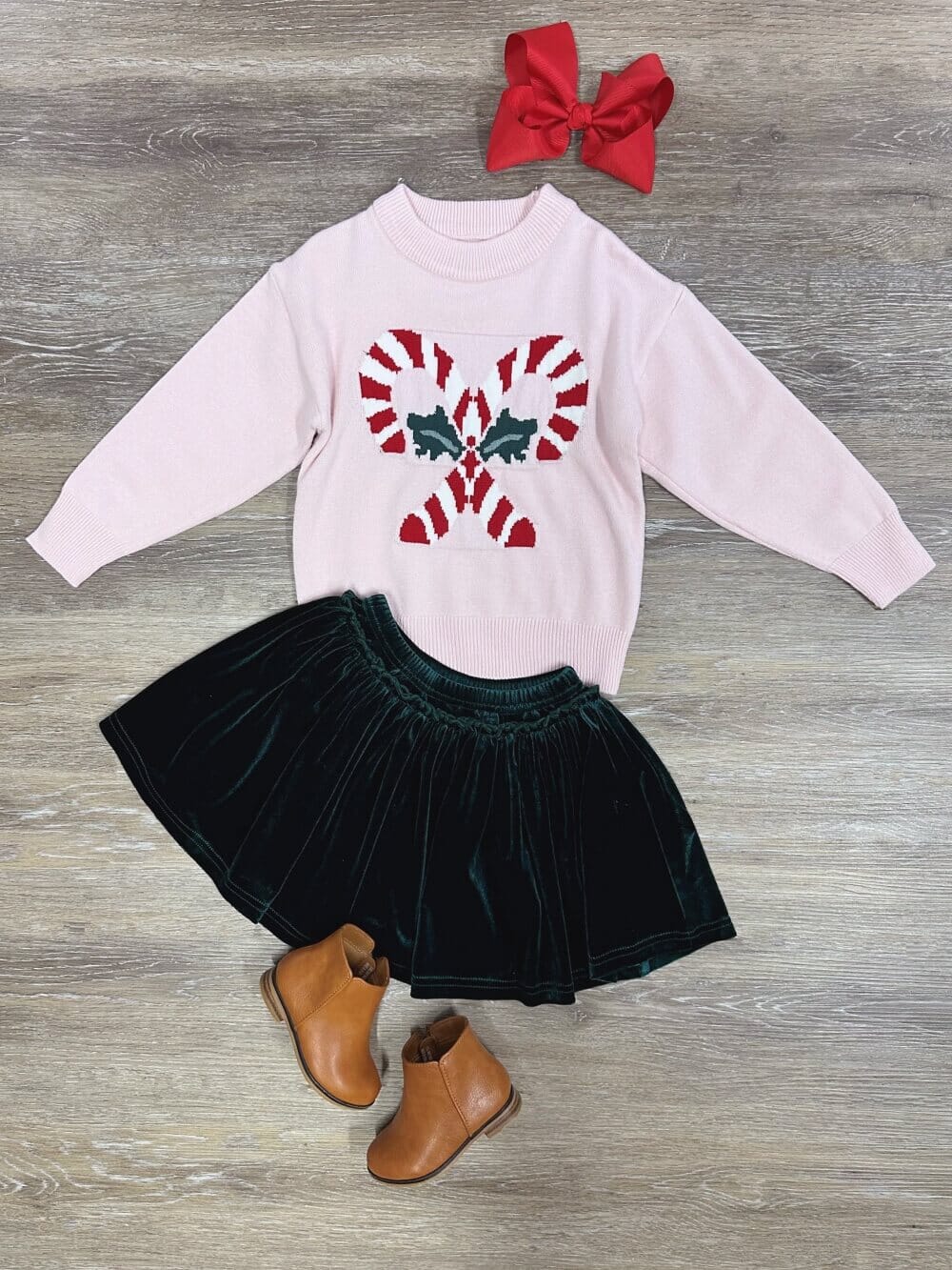 Candy Cane Classic Girls Christmas Sweater Skirt Set - Sydney So Sweet