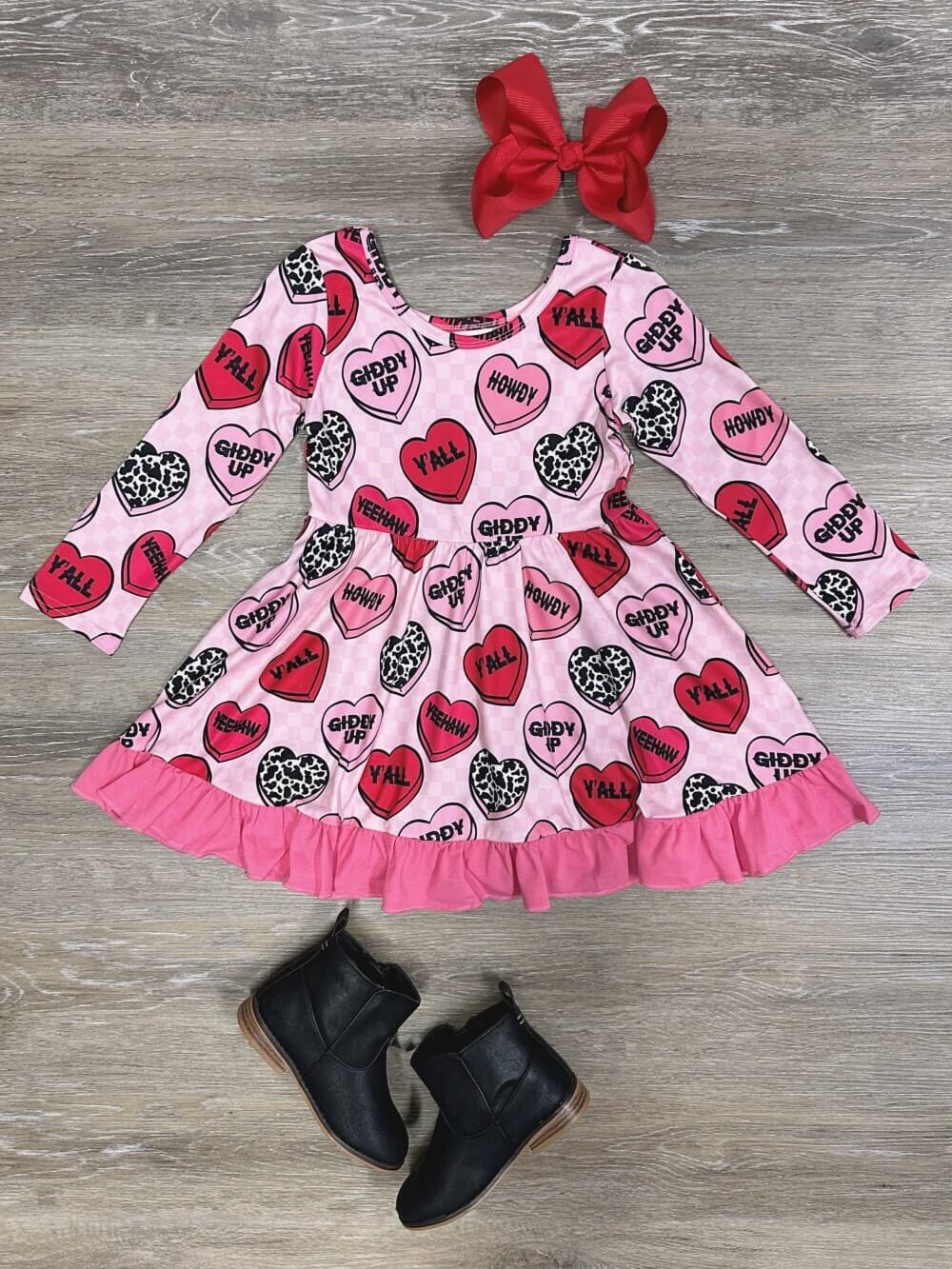 Candy Hearts Hot Pink Ruffle Girls Valentine's Day Twirl Dress - Sydney So Sweet