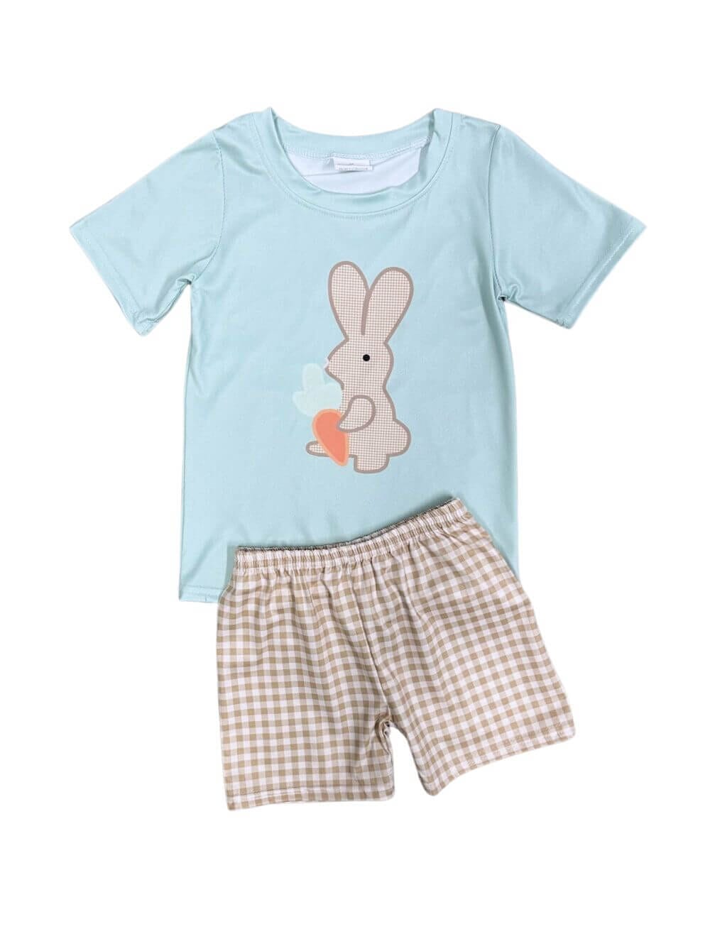 Carrot Bunny Gingham Plaid Boys Easter Shorts Outfit - Sydney So Sweet