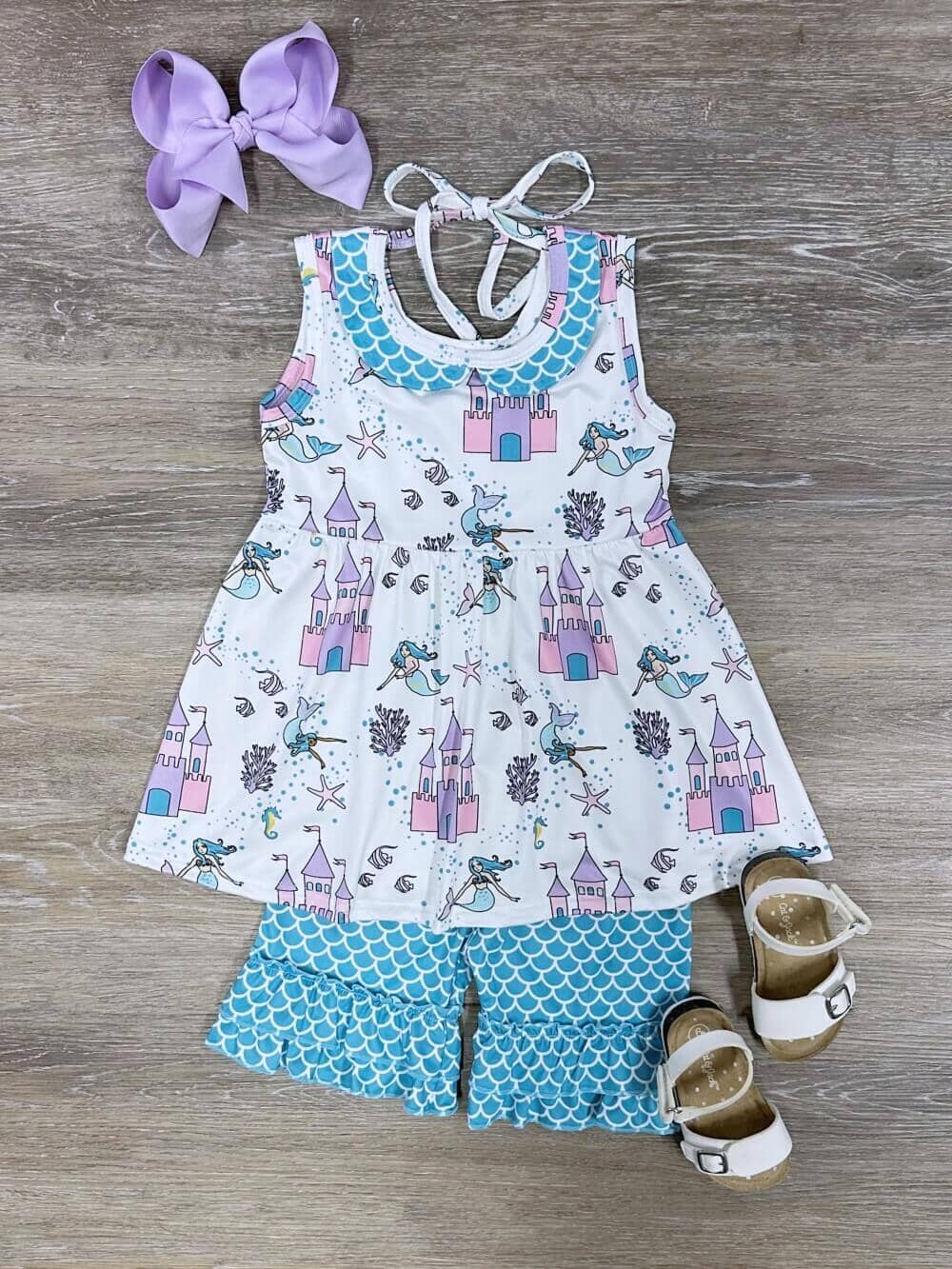 Castle Far Away Girls  Blue Polka Dot Shorts Outfit - Sydney So Sweet