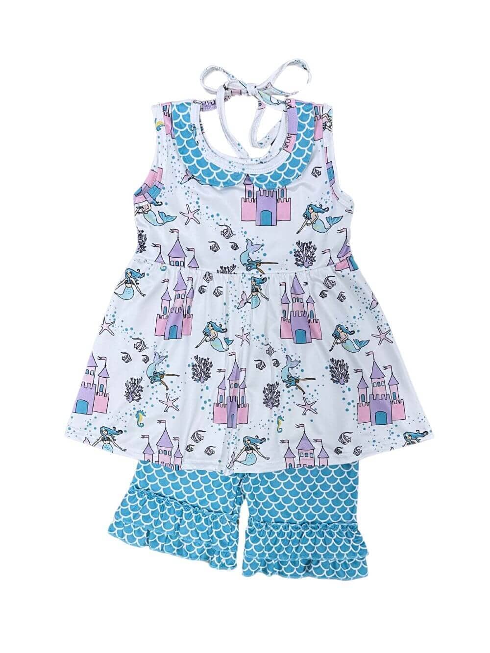 Castle Far Away Girls  Blue Polka Dot Shorts Outfit - Sydney So Sweet