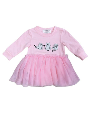 Cat Ghosts Pink Long Sleeve Girls Baby Tutu Romper - Sydney So Sweet