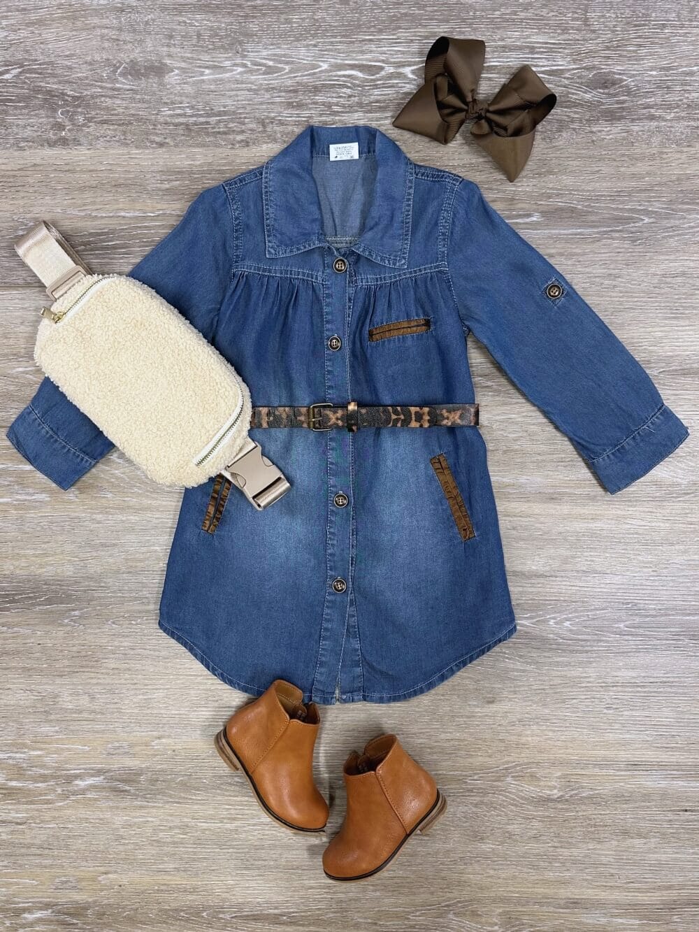 Chambray Denim Belted Girls Shirt Dress - Sydney So Sweet