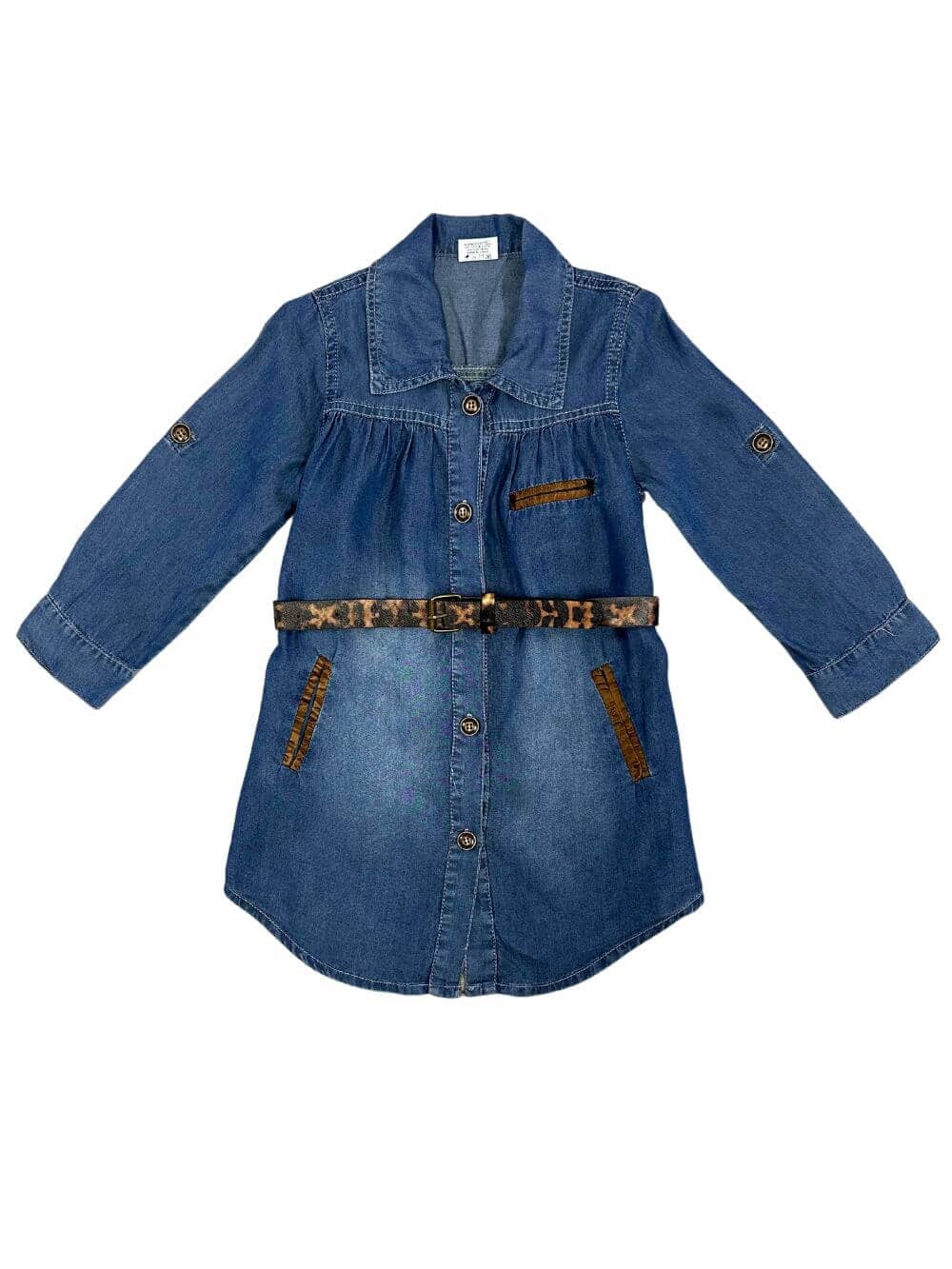 Chambray Denim Belted Girls Shirt Dress - Sydney So Sweet