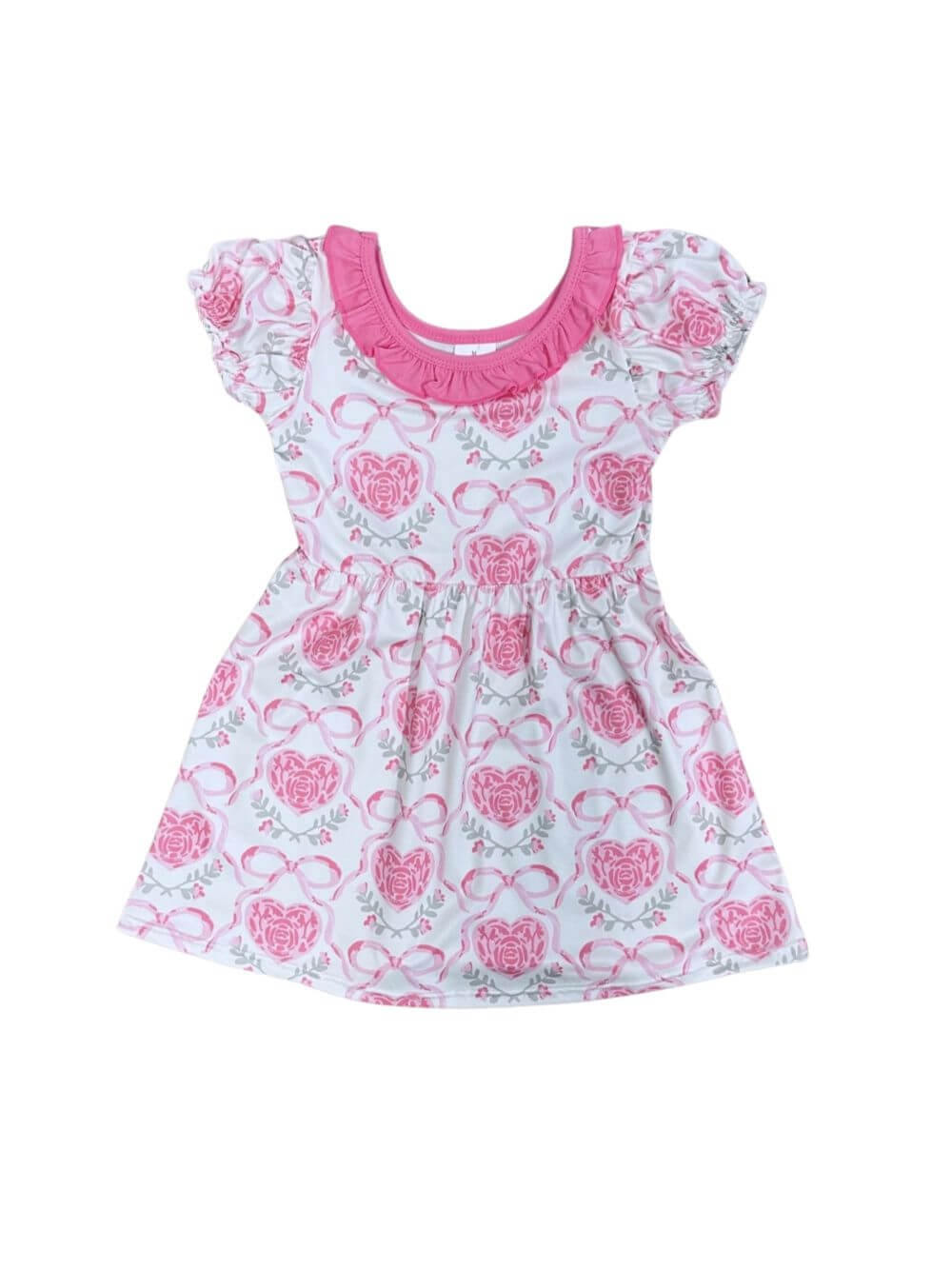 Charming Hearts & Bows Girls Short Sleeve Ruffle Dress - Sydney So Sweet