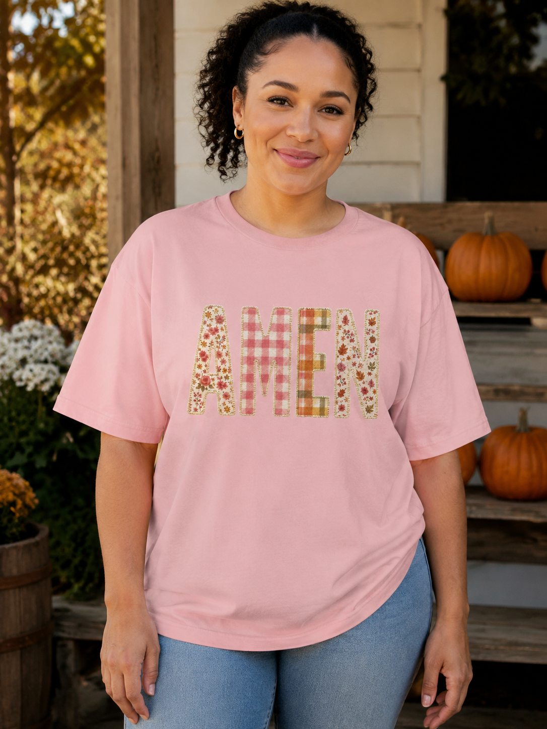 AMEN Floral Plaid Tee Women's Christian Graphic T-Shirt