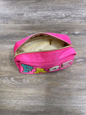 Chenille Letter FACE Zip Up Pink Cosmetic Bag - Sydney So Sweet