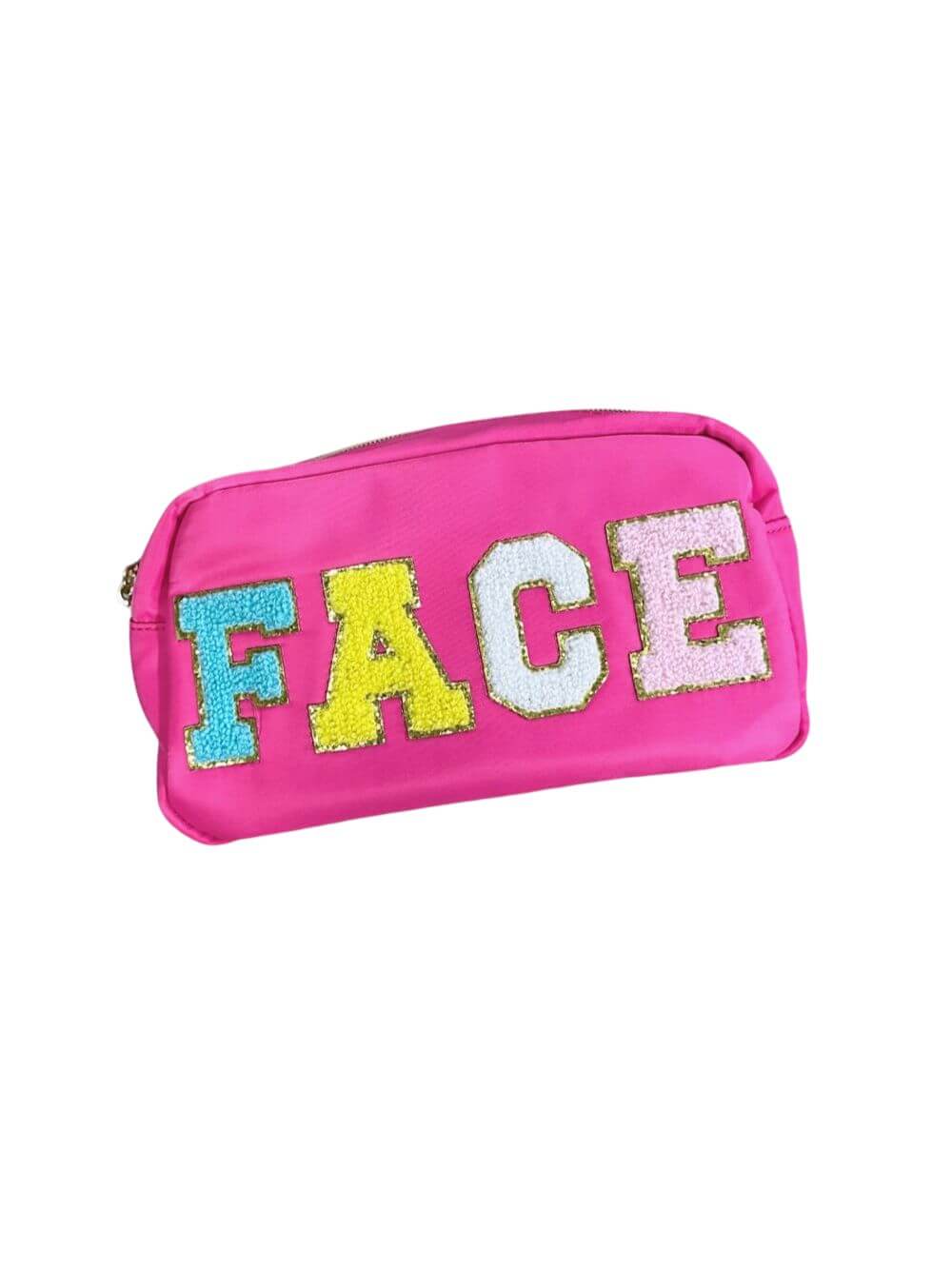 Chenille Letter FACE Zip Up Pink Cosmetic Bag - Sydney So Sweet