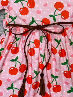 Cherry On Top Pink Short Sleeve Girls Skater Dress - Sydney So Sweet