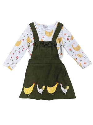 Chicken Chicken Olive Corduroy Girls Jumper Dress Set - Sydney So Sweet