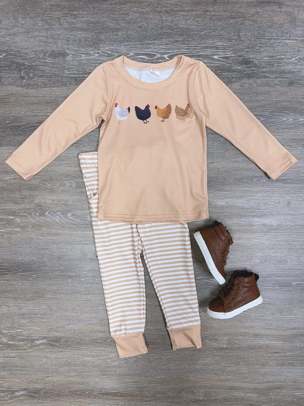 Chicken Run Boys or Girls Long Sleeve Tan Stripe Outfit