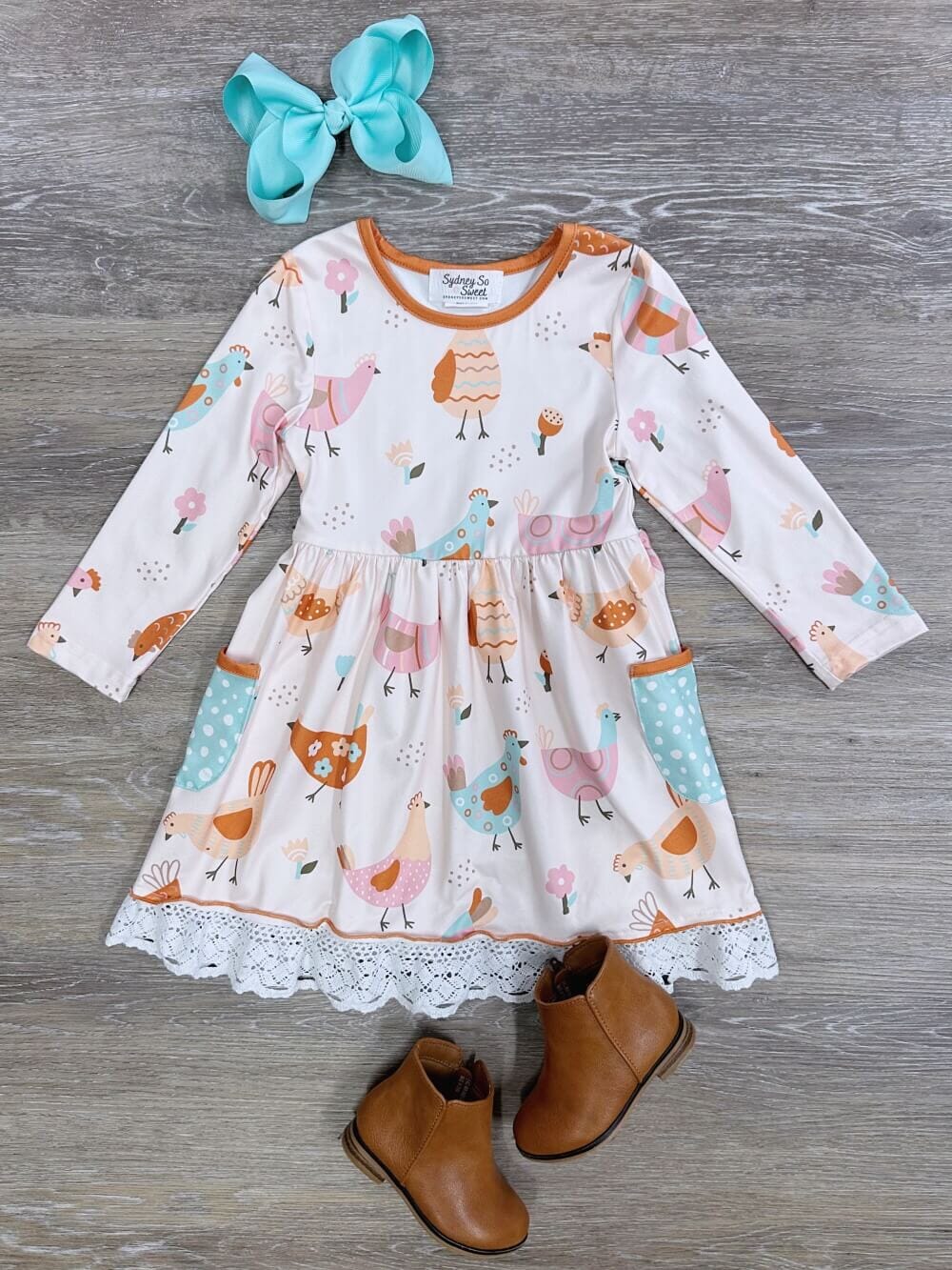 Chickens &amp; Lace Girls Long Sleeve Pocket Dress - Sydney So Sweet