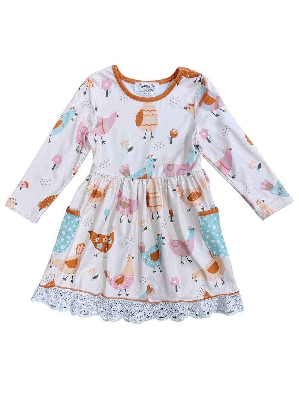 Chickens & Lace Girls Long Sleeve Pocket Dress - Sydney So Sweet