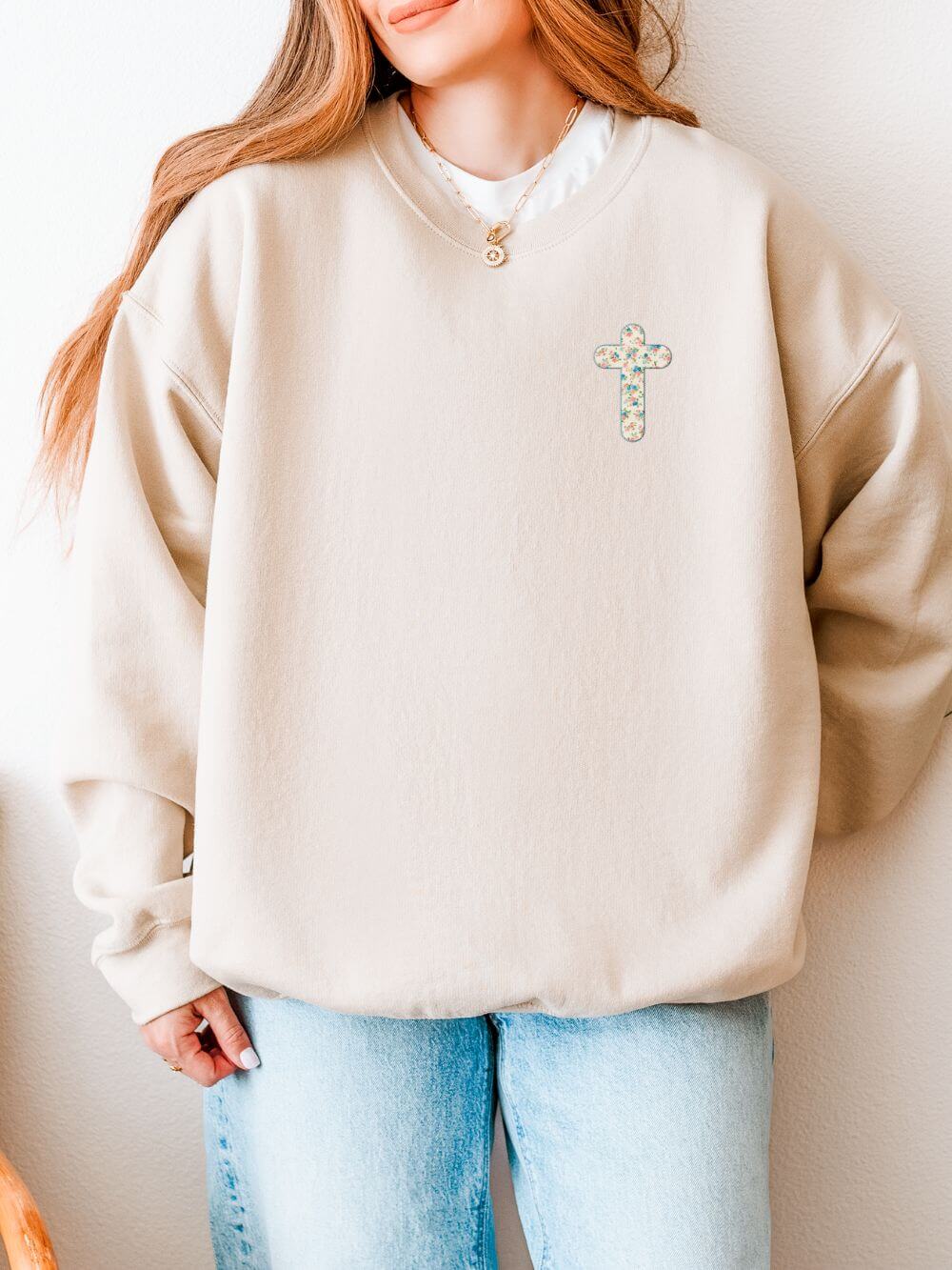 Child of God floral cross Christian faith crewneck sweatshirt