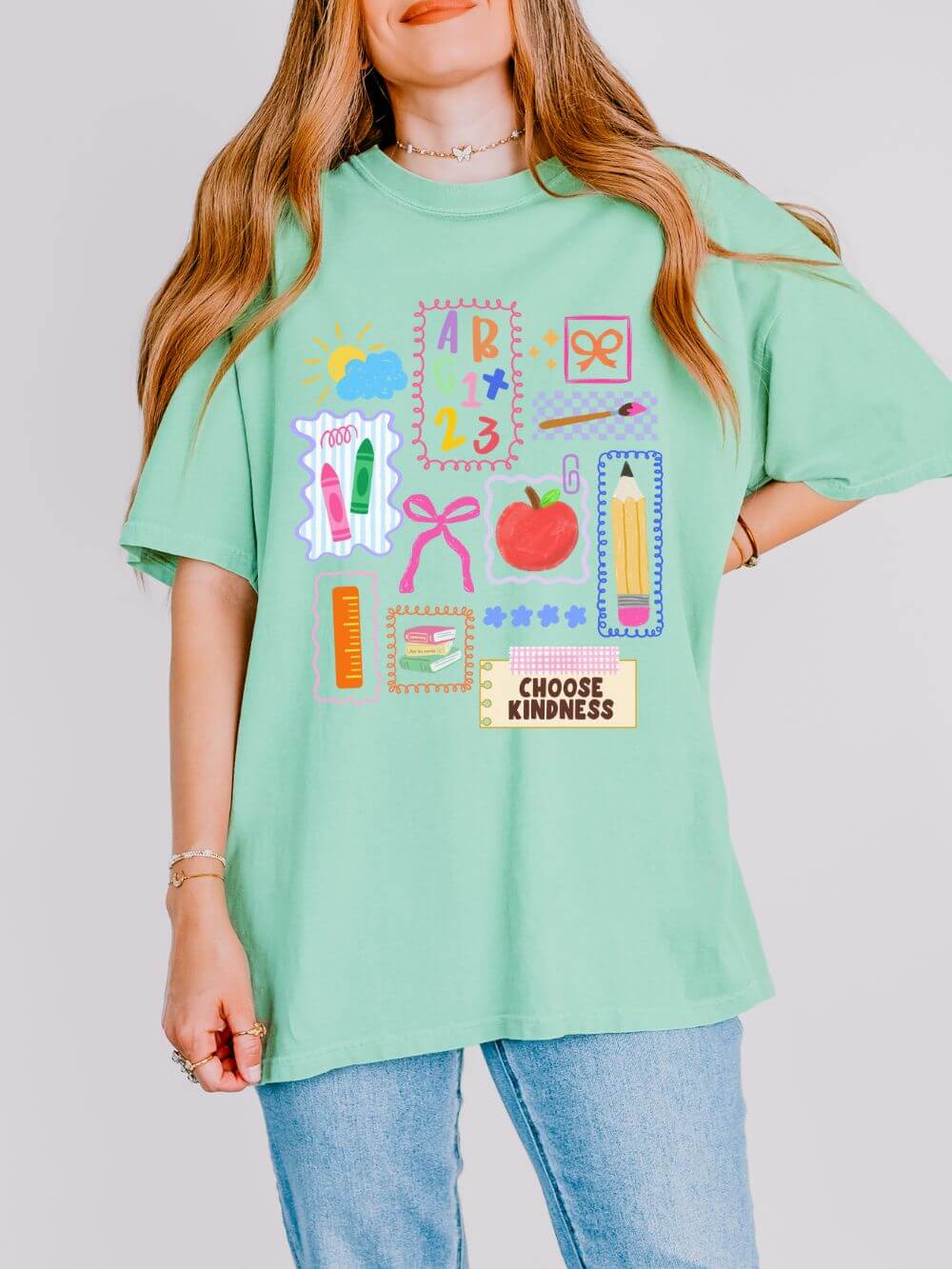 Choose Kindness Coquette Doodles Bow Graphic Teacher Tee Back to School T-Shirt