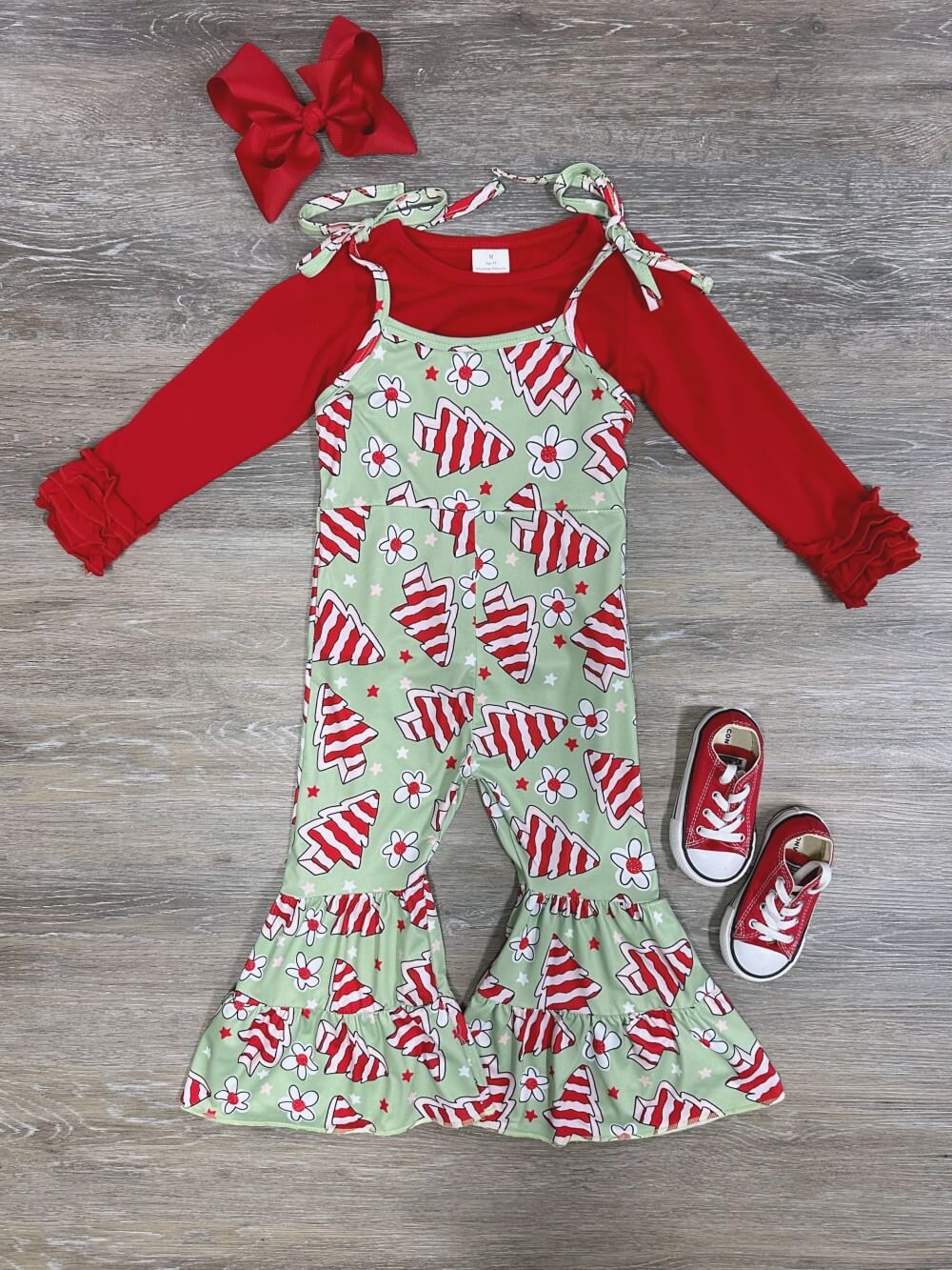 Christmas Cake Jumpsuit Red &amp; Green Girls Christmas Outfit - Sydney So Sweet